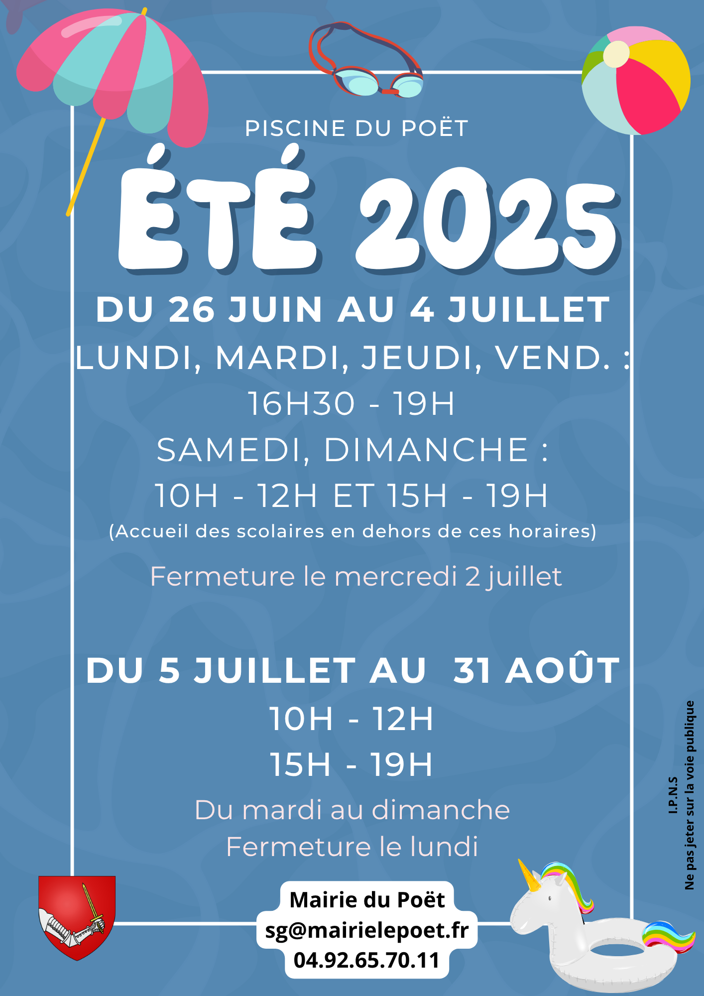 Piscine 26 juin au 31 aout